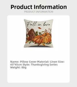 Linen harvest pillowcase 45x45cm with pumpkin print and Fall in Love text detail