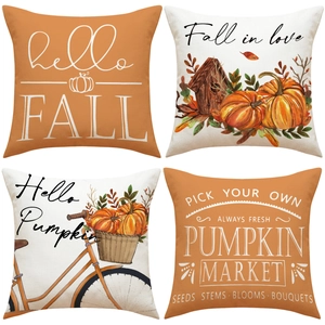 Autumn Fall Pumpkin Throw Pillow Cover Linen Cotton Decorative Cushion Case For Thanksgiving Halloween Living Room Square