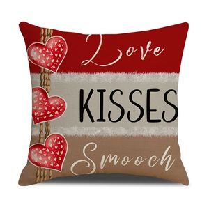 Valentine's Day car print linen pillowcase with Love, KISSES and Smooch typography