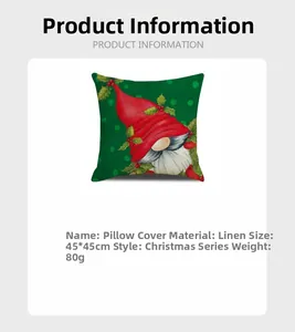 Christmas gnome linen pillowcase detail with size 45x45cm and weight specifications