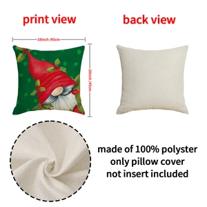 Christmas gnome print 18x18 inch linen-textured festive sofa pillow cover decoration