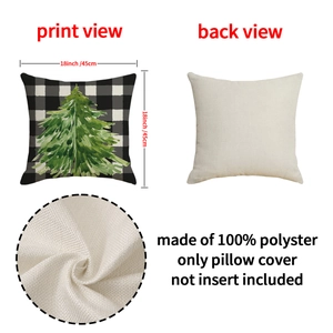Christmas tree buffalo plaid pillow cover 18x18 inch, 100% polyester sofa decor