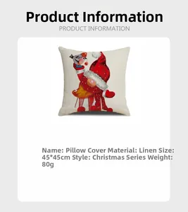 Detail of linen Christmas pillowcase 45x45cm with cartoon print and red hat motif