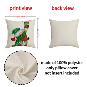 Christmas gnome pillow cover in linen look with festive green hat design, 18x18 inches