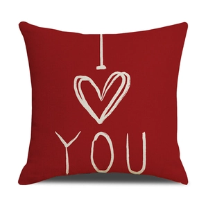Funda de cojín roja de lino para San Valentín con estampado de corazón y YOU