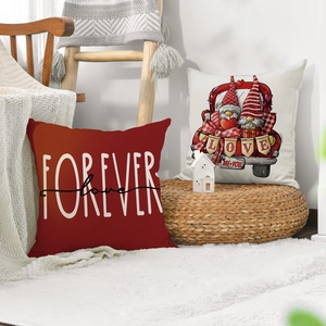 Valentine's Day gnomes pillow set with Forever Love print and vintage red truck motif