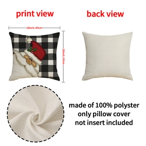 Plaid Christmas pillow cover with Santa print, 18x18 inch linen-texture polyester case