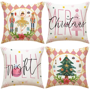 Nutcracker Ballerina Christmas Pillowcase Linen Square Holiday Decorative Cushion Cover For Sofa Living Room Home Decor