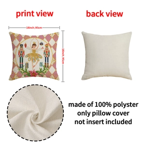 Nutcracker Christmas pillow cover with pink argyle patterns and ballet girl print