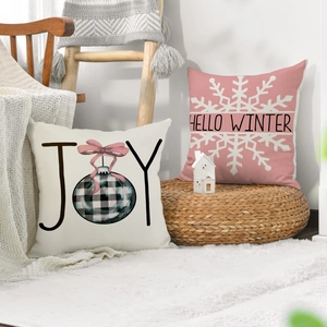Fodere per cuscini natalizi con testo JOY e HELLO WINTER su tessuto materico accogliente