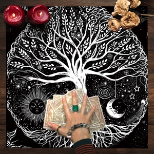 Velvet tree of life tarot tablecloth with moon and sun patterns for altar decoration