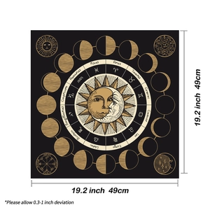 Velvet tarot tablecloth with gold sun moon mandala and twelve zodiac signs 19.2 inch
