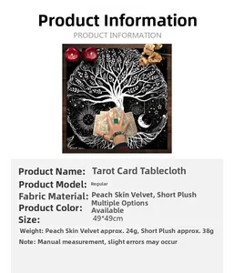 Detailed view of Tree of Life tarot cloth with Sun and Moon symbols on black velvet