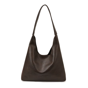Retro large capacity dark brown leather hobo bag for women with minimalist shoulder strap