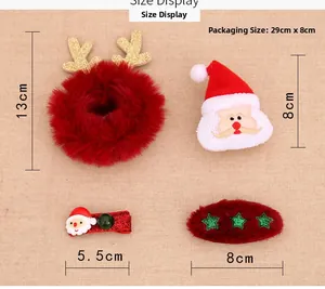 Size display of Christmas gift set including Santa hair clips and reindeer hair ties