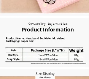 Christmas headband gift set with red and grey velvet styles in 19cm packaging box