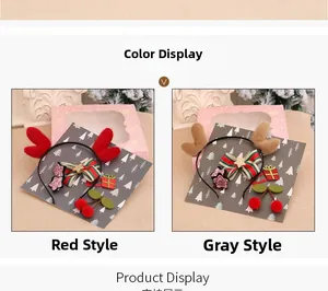 Detail of Christmas headbands with plush reindeer antlers, bows and sequins for children