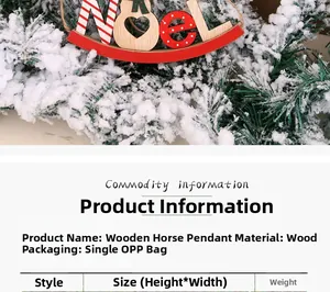 Macro detail of a wooden Christmas rocking horse ornament with NOEL lettering sign