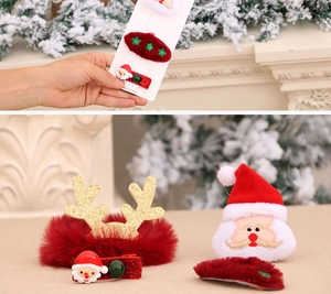 Detailed Christmas hair accessory set with reindeer antlers and Santa Claus clips