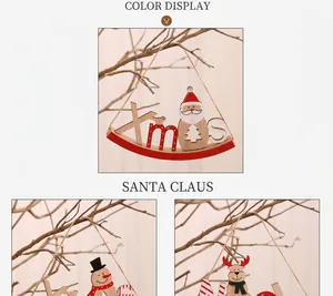 Detail of wooden Xmas hanging ornament with Santa Claus figure and natural twine rope