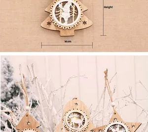 Detailansicht rustikaler Holz-Weihnachtsanhänger mit lasergeschnittenen Motiven