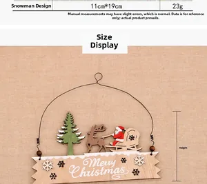 Detailed size specifications for the wooden snowman Merry Christmas hanging sign decor