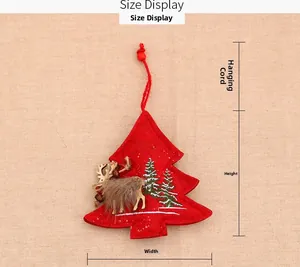 Detailed size specifications for the red felt reindeer Christmas hanging ornament