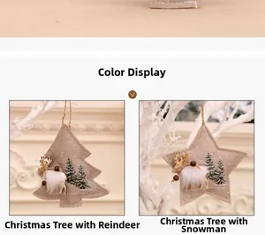 Detail of fabric Christmas tree and star pendants with reindeer and faux fur trim