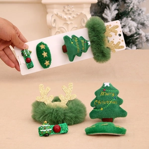 Christmas hair accessory set with sequined reindeer antlers and plush tree clips