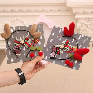 Christmas Reindeer Antler Headband Hair Clips And Ties Plush Fabric Sequin Bow Ornament Gift Box For Kids Girls Festive