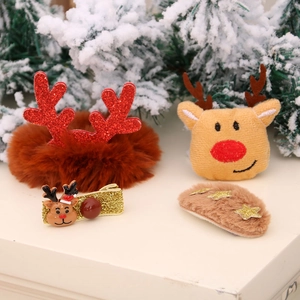 4-piece Christmas hair accessory set with reindeer hair ties and glitter clips