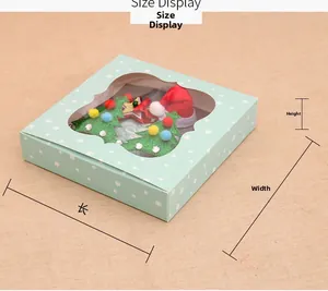 Size display of Christmas gift box with transparent window and snowflake pattern