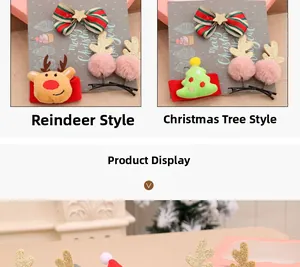 Détail de pinces à cheveux de Noël avec élan et sapin sur une carte de présentation