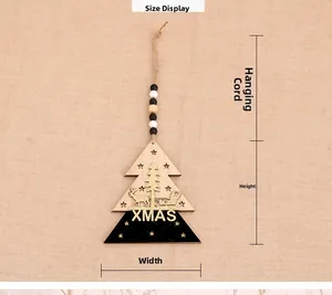 Détail d'un ornement de sapin de Noël 3D en bois avec motif cerf et dimensions