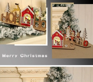 Décoration de Noël HO HO HO lumineuse en bois avec détails de renne et Père Noël