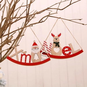 Wooden Christmas Rocking Horse Ornament With Xmas Noel Letter Santa Claus Snowman Reindeer Hanging Decor For Holiday Home