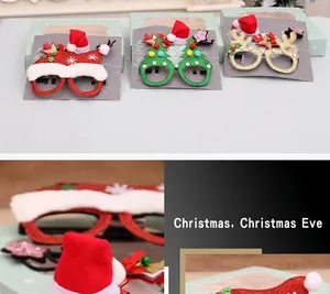 Detailed set of Christmas glasses with sequined Santa hat, Xmas tree, and reindeer antlers