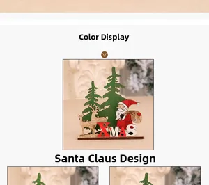 Detail of DIY Christmas wooden puzzle with Santa Claus and reindeer tabletop ornament