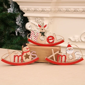 Three-piece wooden Christmas rocking horse ornaments with Noel and Xmas letter plaques