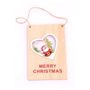 Targa natalizia in legno per porta con ritaglio a cuore, Babbo Natale e corda di iuta