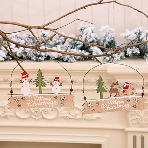 Wooden Christmas Hanging Signs Merry Christmas Santa Reindeer Snowman Ornament Wall Door Tree Decoration Festive Gift