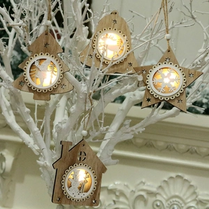 Holz LED Weihnachtsbaumanhänger mit warmem Licht in Stern- und Glockenformen