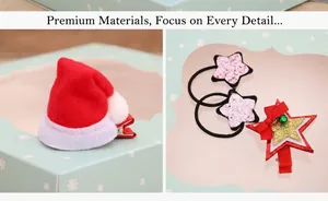 Detail of Christmas hair clips and bands set with plush hat, stars and festive bells