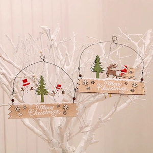 Wooden Christmas hanging signs with Santa, reindeer and snowmen decorations