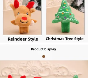 Detailed close-up of plush Reindeer and Christmas Tree holiday slap bracelets for kids