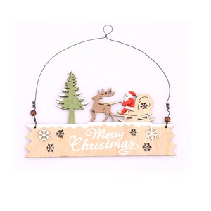 Wooden Christmas welcome sign featuring Santa and reindeer with Merry Christmas text