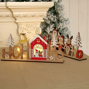 Décoration de Noël HO HO HO en bois découpé avec lumières LED et scènes de rennes