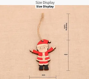 Dimensiones detalladas del adorno de Papá Noel en madera pintada con cuerda de yute