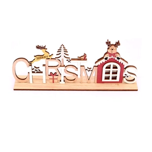 Décoration de Noël lumineuse en bois avec renne et lettres gravées au laser et LED
