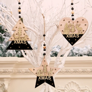 Ornements Suspendus Noël En Bois Paillettes Coeur Étoile Arbre Formes Décoration Festive Corde Perles